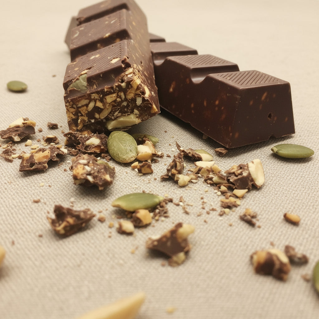 Gluten Free - Dark  Vegan Chocolate packed with Nuts & Seeds ( 10g Proteins )